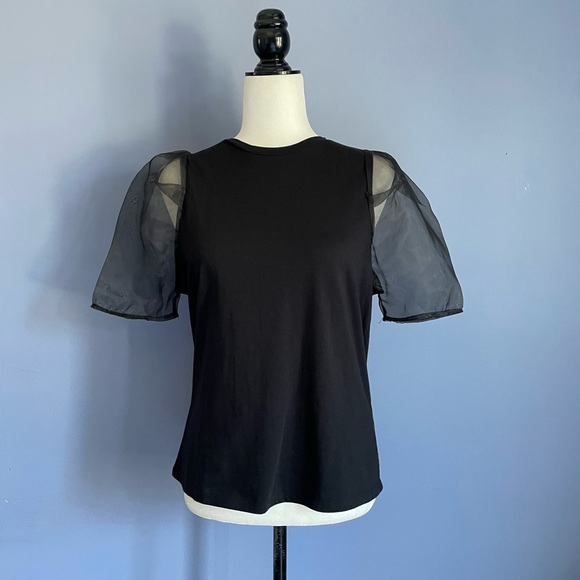 Zara Black Top Organza Puff Sleeve - S - Picture 3 of 6